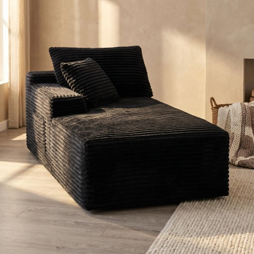 Black Corduroy Leg-Free Floor-Hugging Compressed Armless Single Modular Accent Chair for Living-Room Bedroom