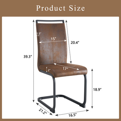 Set of 2 Vintage Brown Tech Fabric Dining Chairs, 39.3inch  High Back Metal Frame Accent Chairs