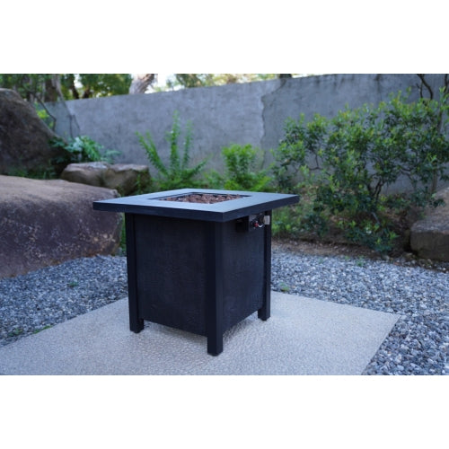 25" H Outdoor Patio Propane Gas Fire Pit Table - 50,000 BTU High-temperature-resistant carving process for environmentally friendly materials with the effect of rattan weaving grain
