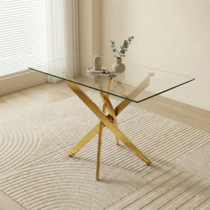 47.24 Inch Tempered Glass Table with Gold Legs