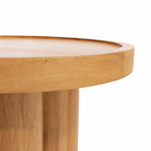 Round Solid Wood End Table Natural Oak Veneer Pedestal Side Table