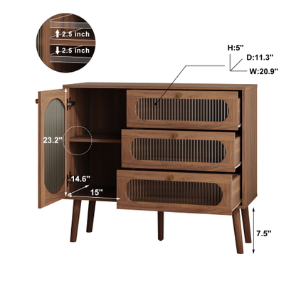Accent Cabinet with 3 Drawers and Door, Wooden Storage Cabinet with Shelves, Sideboard for Living Room, Entryway, Natural