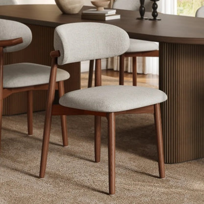 Solid Ash Wood Dining Chairs with Upholstered Seats, Set of 2, Walnut