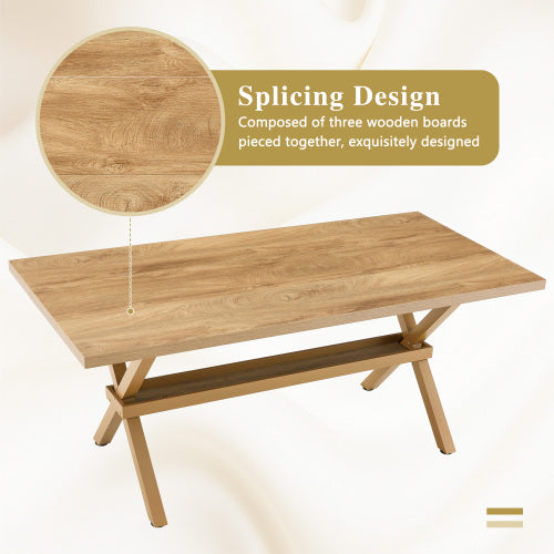 Light Wood Grain MDF Dining Table with X-Shaped Metal Bracket