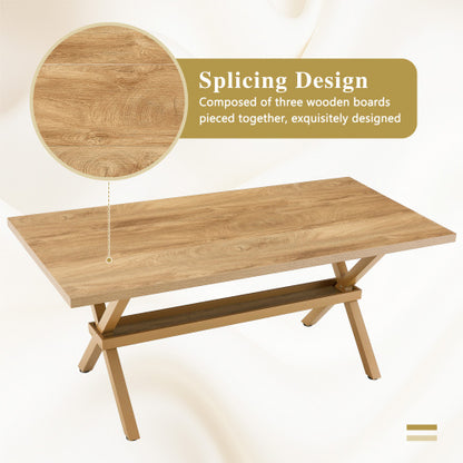 Light Wood Grain MDF Dining Table with X-Shaped Metal Bracket