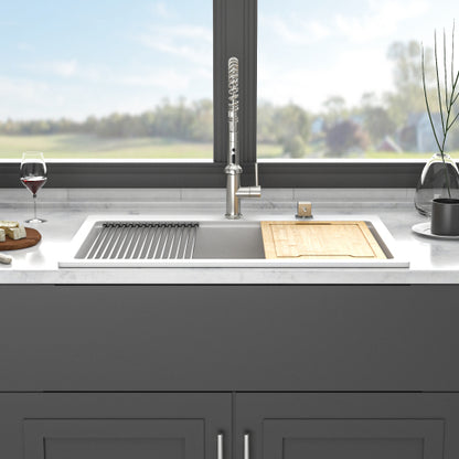 Quartz Kitchen Sink - 33" x 22" x 9.65" White granite composite Workstation Drop-in kitchen sink