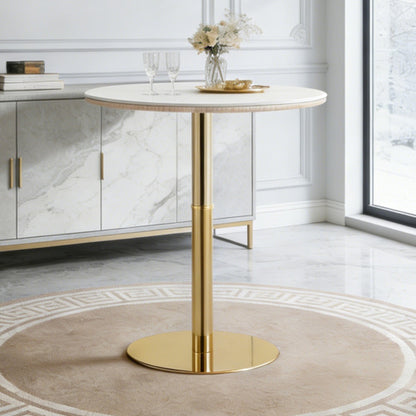 Rock slab circular tabletop non adjustable (39.5 inches high) bar table, bar table with gold legs and base (white+gold)