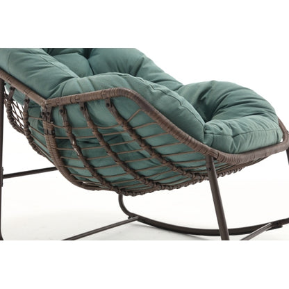 Outdoor Rocking Chair, Patio Oversized Wicker Egg Rocking Chair, Indoor & Outdoor Comfy Rocker Chair with Thick Cushion