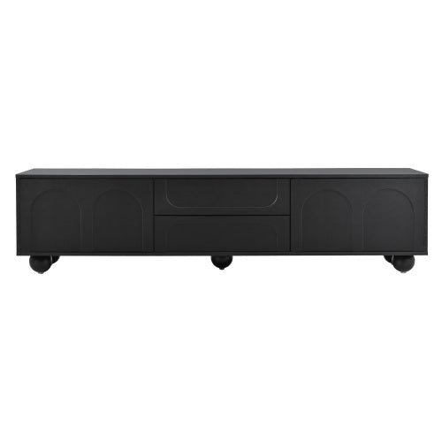 Black Arched Door TV Stand with Drawers 75 Inch Media Console
