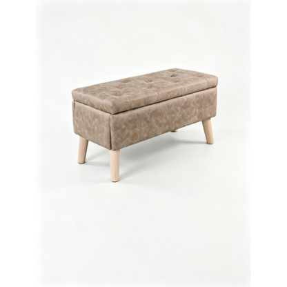 32 Inch Wide Square Storage Ottoman Bench with Built-in Tray, Upholstered Footrest, Multi-Functional End of Bed Bench