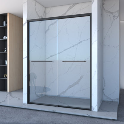 56-60"x70" Aluminum Frame Double Sliding Shower Door,Bypass Bathroom Sliding Door with Premium 5/16" (8mm) Clear Tempered Glass, Black Hardware Sliding Glass Shower Enclosure,Matte Black Finished