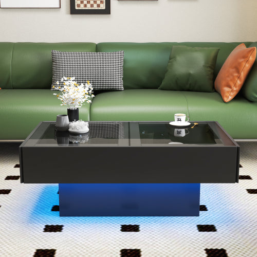Extendable Coffee Table with Sliding Top & Hidden Storage, Wooden Center Table