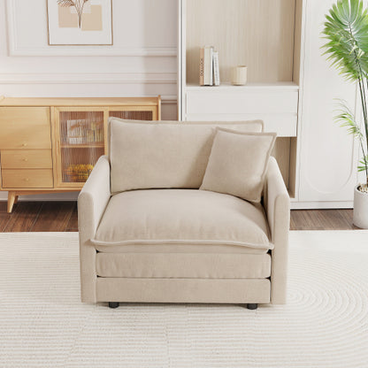 Light-Coffee Chenille Deep-Seat Single Reading Armchair,1 Throw Pillow