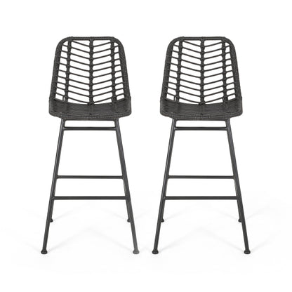 Sawtelle Outdoor Wicker Barstools (Set of 2)