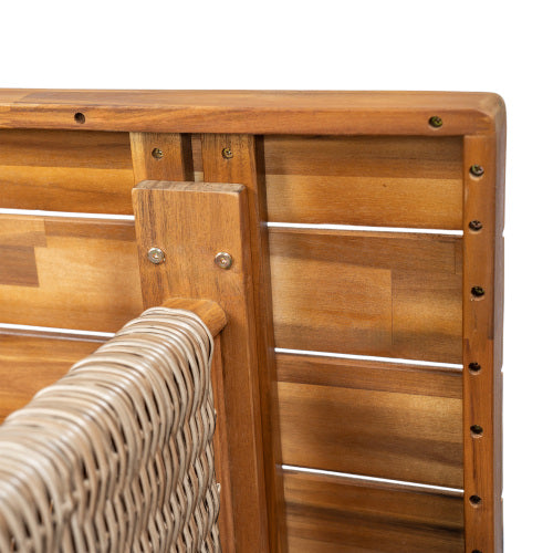 Outdoor Acacia Wood Dining Table,Teak Finish+ Brown Wicker