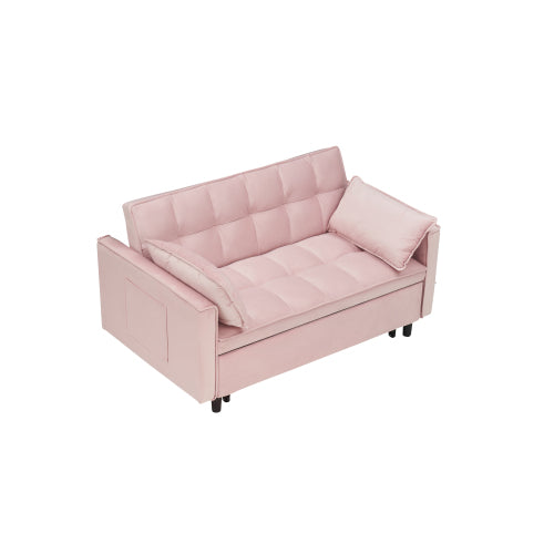 Modern 3-In-1 Convertible Velvet Pull-Out Sofa-Bed Loveseat with Pillow & Side Pockets for Living-Room Guest-Room