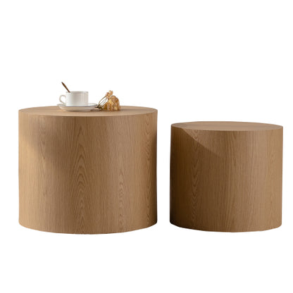 Set of 2 Nesting Coffee Tables Round MDF Wood Modern Space Saving Living Room Tables
