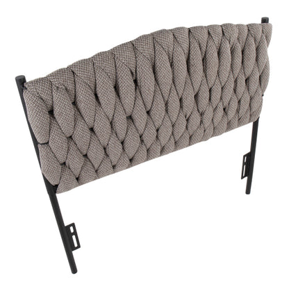 Braided Matisse Twin Size Headboard in Black Metal and Grey Fabric by