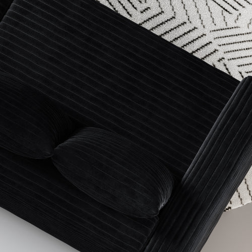 Black Plush Corduroy Modular Ottoman, Solid Wood Frame Footrest Matching 2/3/4-Seater Sofas