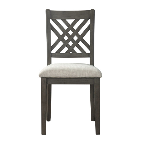 Cross Back Dining Chairs Set of 4, Dark Gray Rubberwood, Beige Linen-Blend
