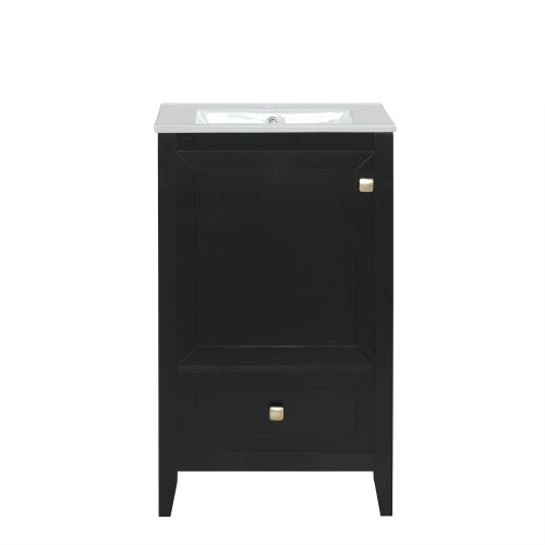 20" Bathroom Vanity with Sink, Bathroom Cabinet with Soft Closing Door, Storage Rack and A Drawer, Black