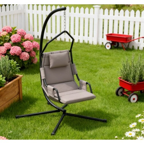 Hanging Swing Chair,Hammock Chair with Stand andCoating Cushion,with Steel Frame for Indoor and Outdoor