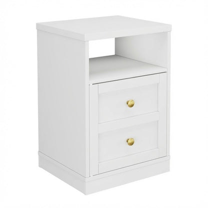 2-Pack White Modern Nightstand, Faux Drawer Design with Cabinet & Open Shelf