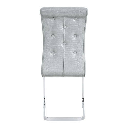 Set of 2 Retro Alligator Skin Faux Leather Dining Chairs, Crystal Buckle Design with Electroplated Metal Bow Legs