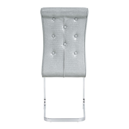 Set of 2 Retro Alligator Skin Faux Leather Dining Chairs, Crystal Buckle Design with Electroplated Metal Bow Legs