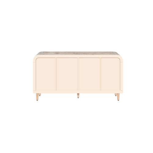 59'' Farmhouse Curved Vintage Storage Sideboard with Adjustable Shelves (Natural Wood Washed)