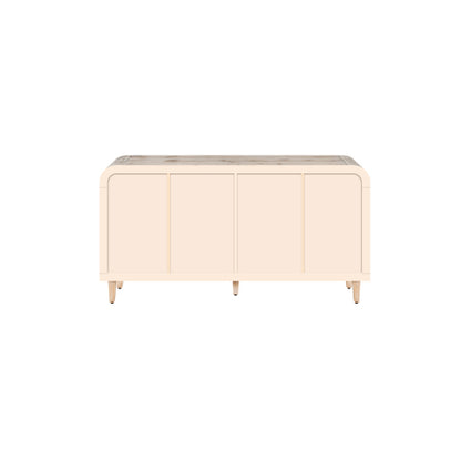59'' Farmhouse Curved Vintage Storage Sideboard with Adjustable Shelves (Natural Wood Washed)