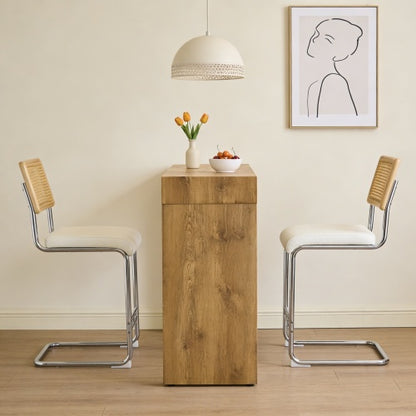2-piece set of PU leather bar chair combination, paired with wood grain bar table, with storage function, suitable for restaurants and cafes