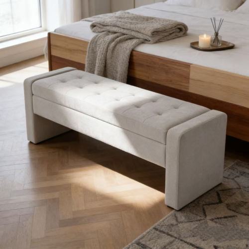 50inch  Modern Upholstered Storage Bench with Tufted Seat, Fabric Ottoman Bench for Bedroom, Entryway, or Living Room, Soft Close Hinge
