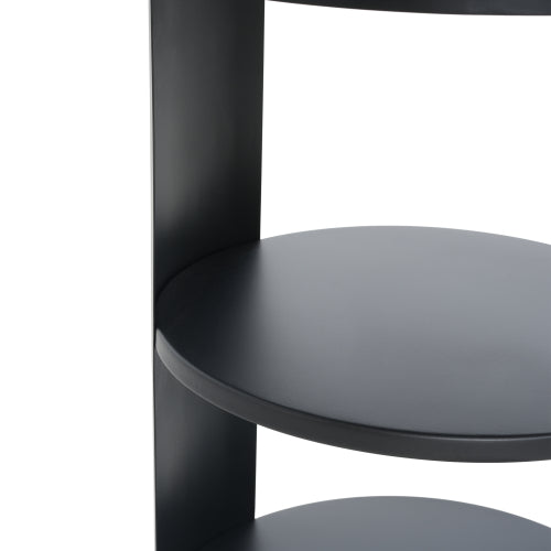 3-Tier Metal Round Side Table with Cabinet, Matte Black