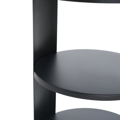 3-Tier Metal Round Side Table with Cabinet, Matte Black