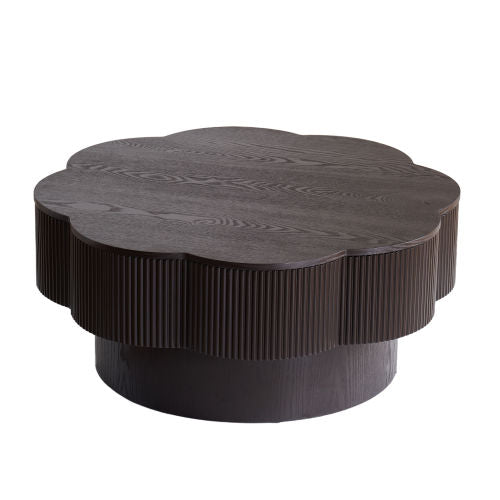 31.5inch  Flower Shaped Coffee Table with Storage Wood Veneer Dark Brown