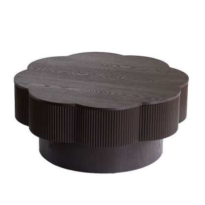 31.5inch  Flower Shaped Coffee Table with Storage Wood Veneer Dark Brown