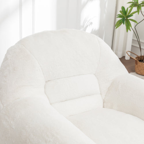 White Faux-Fur Bean Bag Sofa Chair with Back Support & Matching Footstool