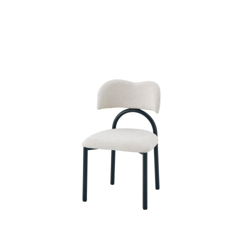 Breathable Fabric Dining Chairs with Black Metal Frames, Set of 2, Off White