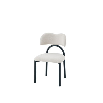 Breathable Fabric Dining Chairs with Black Metal Frames, Set of 2, Off White