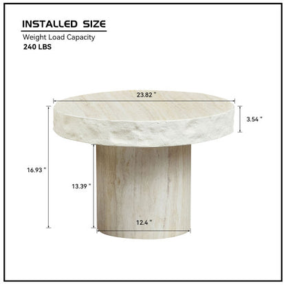 23.82inch  Beige Faux Mars Texture Fiberglass Coffee Table, No Assembly