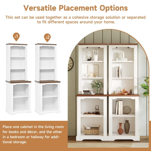 White Walnut Curved Top Two-Piece Combined Anti-Tip Tall Storage Cabinet