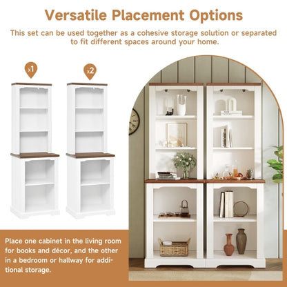 White Walnut Curved Top Two-Piece Combined Anti-Tip Tall Storage Cabinet