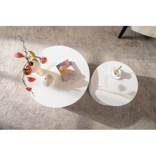 Set of 2 White Round Wavy MDF Coffee Tables with Hidden Storage, Fully Assembled for Living Room Bedroom
