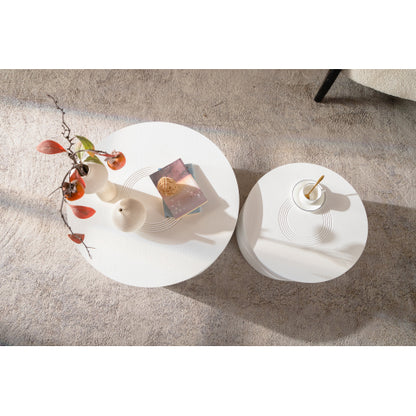 Set of 2 White Round Wavy MDF Coffee Tables with Hidden Storage, Fully Assembled for Living Room Bedroom