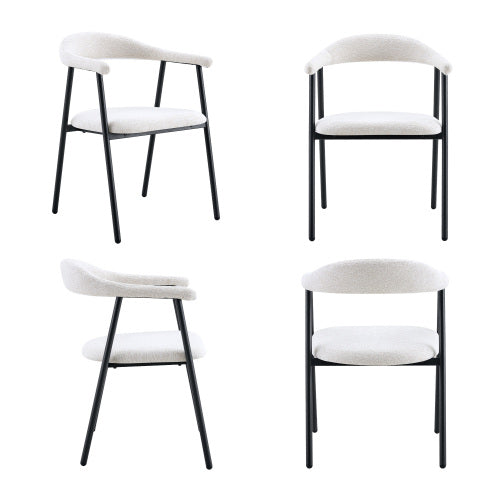 Fabric Upholstered Dining Chairs with Black Metal Legs, Set of 4, White