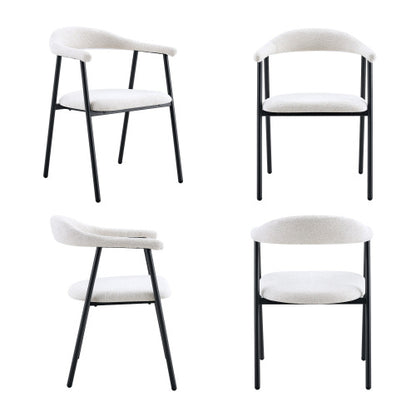Fabric Upholstered Dining Chairs with Black Metal Legs, Set of 4, White
