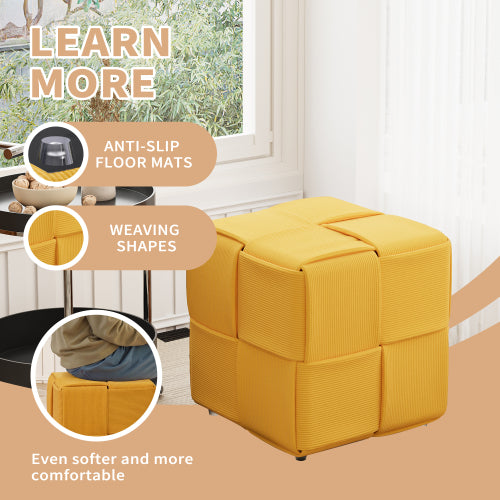 Ottoman Yellow Corduroy Square Foot Stool with Storage-Free Design