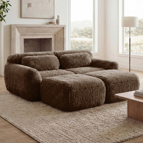 80 inch  Chocolate Plush Boneless Modular Sofa with Chaise,32D Sponge,No Assembly