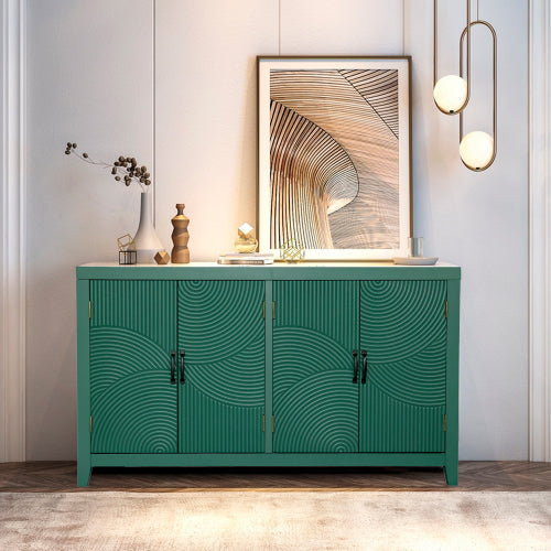 Green Mid Century Accent Cabinet with 4 Doors